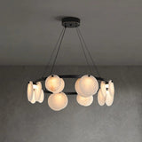 Alabaster 8-12 Head Brass &amp; White Chandelier