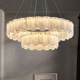 Alabaster Round Brass &amp; White Chandelier – Heavenly Glow