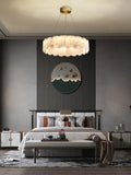 Alabaster Round Brass &amp; White Chandelier – Heavenly Glow