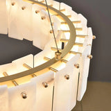 Alabaster Round Brass &amp; White Chandelier – Heavenly Glow