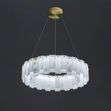 Alabaster Round Brass &amp; White Chandelier – Heavenly Glow