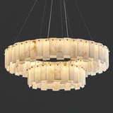 Alabaster Round Brass &amp; White Chandelier – Heavenly Glow