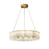Alabaster Round Brass &amp; White Chandelier – Heavenly Glow
