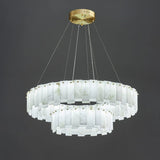 Alabaster Round Brass &amp; White Chandelier – Heavenly Glow