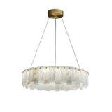 Alabaster Round Brass &amp; White Chandelier – Heavenly Glow