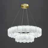 Alabaster Round Brass &amp; White Chandelier – Heavenly Glow