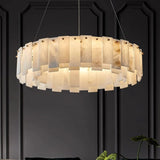 Alabaster Round Brass &amp; White Chandelier – Heavenly Glow
