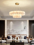 Alabaster Round Brass &amp; White Chandelier – Heavenly Glow