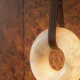 Alabaster Ring Pendant Light with Leather Strap – Integrated LED Hanging Ceiling Light