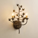 Antique Grey Iron Tree-Shaped Wall Light, Rustic Metal Branch Sconce with Candle Sleeves