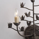 Antique Grey Iron Tree-Shaped Wall Light, Rustic Metal Branch Sconce with Candle Sleeves