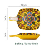 Boho Ceramic Dinner Plates Yellow Set  Tableware Dinnerware Set Hand-painted Printed Underglaze Ceramic Tableware