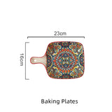 Boho Ceramic Dinner Plates Red Set  Tableware Dinnerware Set Hand-painted Printed Underglaze Ceramic Tableware
