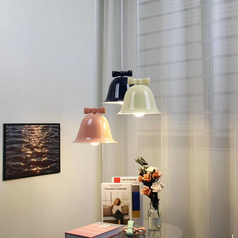 Christmas Bell Bow Chandelier Macaron Candy Color Nordic Minimalist Hanging Pendant Lighting Fairy Home Decoration
