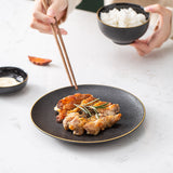 Black Matte Gold Edge Dinner Plates Set Tableware Dinnerware Set Hand-painted Printed Underglaze Ceramic Tableware