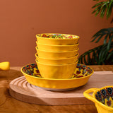 Boho Ceramic Dinner Plates Yellow Set  Tableware Dinnerware Set Hand-painted Printed Underglaze Ceramic Tableware