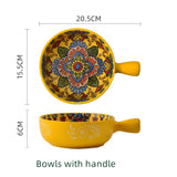Boho Ceramic Dinner Plates Yellow Set  Tableware Dinnerware Set Hand-painted Printed Underglaze Ceramic Tableware