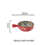 Boho Ceramic Dinner Plates Red Set  Tableware Dinnerware Set Hand-painted Printed Underglaze Ceramic Tableware