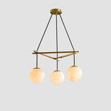 Brass &amp; White Alabaster Chandelier – Retro Inspired Ceiling Light