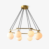 Brass &amp; White Alabaster Chandelier – Retro Inspired Ceiling Light