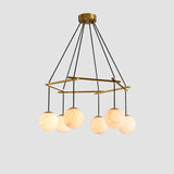 Brass &amp; White Alabaster Chandelier – Retro Inspired Ceiling Light