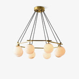 Brass &amp; White Alabaster Chandelier – Retro Inspired Ceiling Light