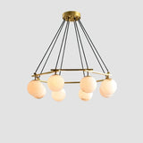 Brass &amp; White Alabaster Chandelier – Retro Inspired Ceiling Light