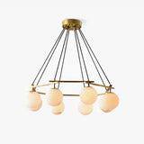 Brass &amp; White Alabaster Chandelier – Retro Inspired Ceiling Light