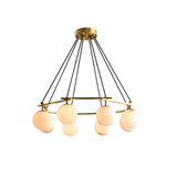 Brass &amp; White Alabaster Chandelier – Retro Inspired Ceiling Light