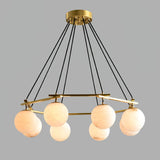 Brass &amp; White Alabaster Chandelier – Retro Inspired Ceiling Light