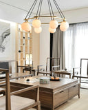 Brass &amp; White Alabaster Chandelier – Retro Inspired Ceiling Light