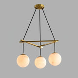 Brass &amp; White Alabaster Chandelier – Retro Inspired Ceiling Light