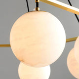 Brass &amp; White Alabaster Chandelier – Retro Inspired Ceiling Light