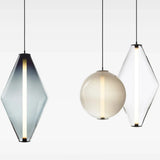 Modern Glass Pendant Light, Diamond & Globe Shapes, LED Tube Inside