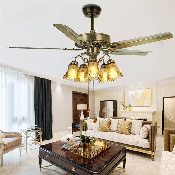 Ceiling Fan Light Iron Ceiling Fan Light Household European Style Fan Chandelier Living Room Iron Leaf Fan Light Restaurant Ceiling Fan with Light