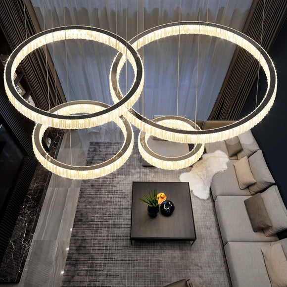 Customizable Crystal Ring LED Chandelier Dimmable
