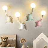 Cute Cartoon Bear Wall Lamp Set - Nursery LED Sconce with Bubble Globe Shade - Colorful Modern Kids Bedroom Lighting