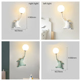 Cute Cartoon Bear Wall Lamp Set - Nursery LED Sconce with Bubble Globe Shade - Colorful Modern Kids Bedroom Lighting