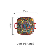 Boho Ceramic Dinner Plates Red Set  Tableware Dinnerware Set Hand-painted Printed Underglaze Ceramic Tableware
