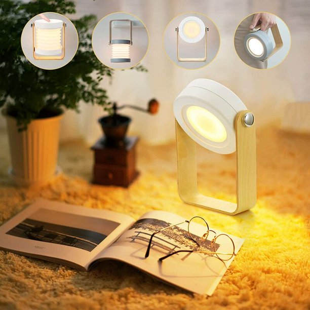 Portable LED Lamp Lantern USB Wooden Handle Telescopic Folding Garden Home