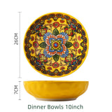 Boho Ceramic Dinner Plates Yellow Set  Tableware Dinnerware Set Hand-painted Printed Underglaze Ceramic Tableware
