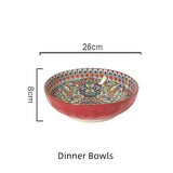Boho Ceramic Dinner Plates Red Set  Tableware Dinnerware Set Hand-painted Printed Underglaze Ceramic Tableware