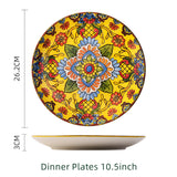 Boho Ceramic Dinner Plates Yellow Set  Tableware Dinnerware Set Hand-painted Printed Underglaze Ceramic Tableware