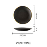 Black Matte Gold Edge Dinner Plates Set Tableware Dinnerware Set Hand-painted Printed Underglaze Ceramic Tableware