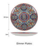 Boho Ceramic Dinner Plates Red Set  Tableware Dinnerware Set Hand-painted Printed Underglaze Ceramic Tableware