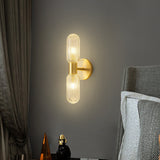 Elegant 2-Light Fluted Glass & Brass Vertical Wall Sconce