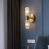 Elegant 2-Light Fluted Glass & Brass Vertical Wall Sconce