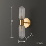 Elegant 2-Light Fluted Glass & Brass Vertical Wall Sconce