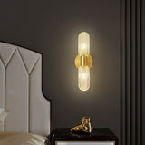 Elegant 2-Light Fluted Glass & Brass Vertical Wall Sconce
