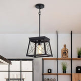 Farmhouse Pendant Light Metal Cage With Wooden Finish Rustic Lantern Chandelier